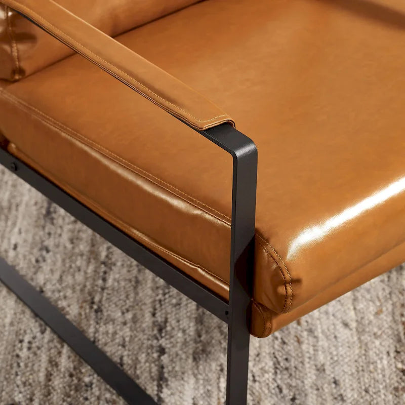 Modern Faux Leather Accent Armchair with Steel Frame