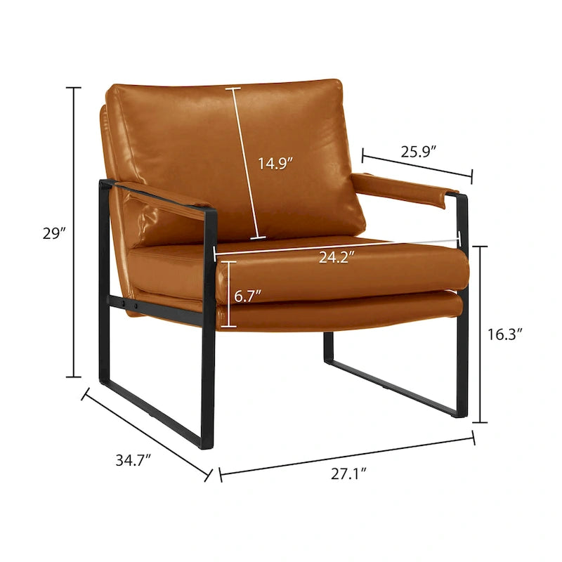 Modern Faux Leather Accent Armchair with Steel Frame