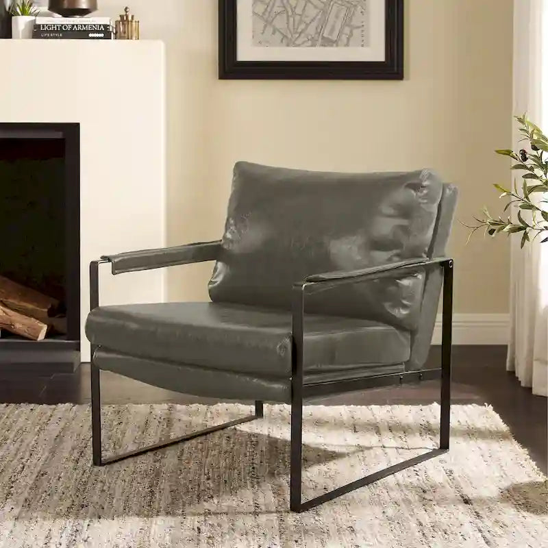 Modern Faux Leather Accent Armchair with Steel Frame