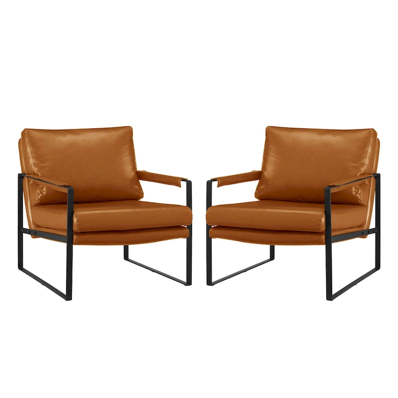 Modern Faux Leather Accent Armchair with Steel Frame
