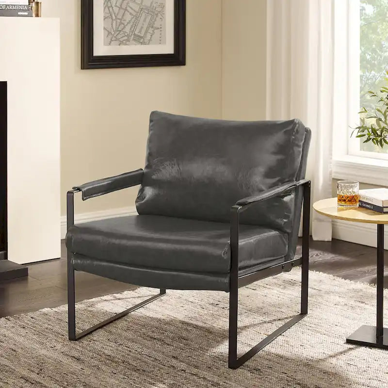 Modern Faux Leather Accent Armchair with Steel Frame