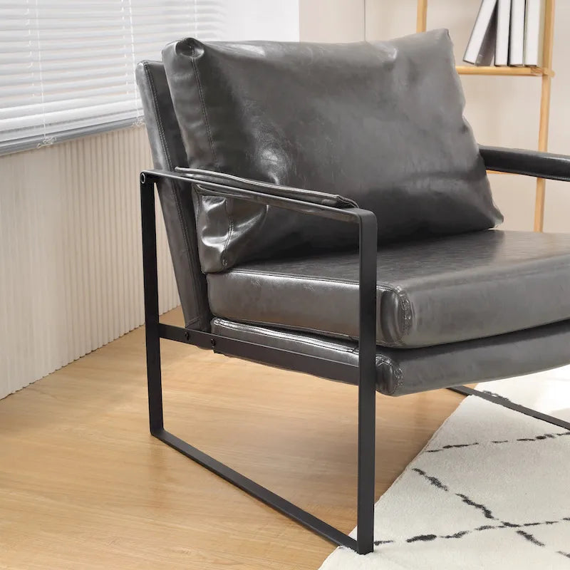 Modern Faux Leather Accent Armchair with Steel Frame