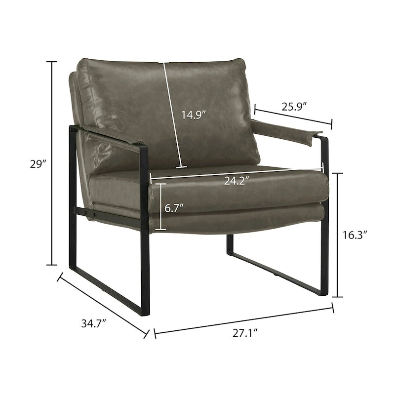 Modern Faux Leather Accent Armchair with Steel Frame