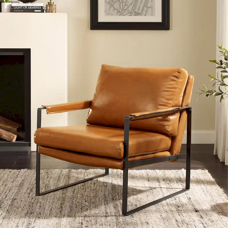 Modern Faux Leather Accent Armchair with Steel Frame