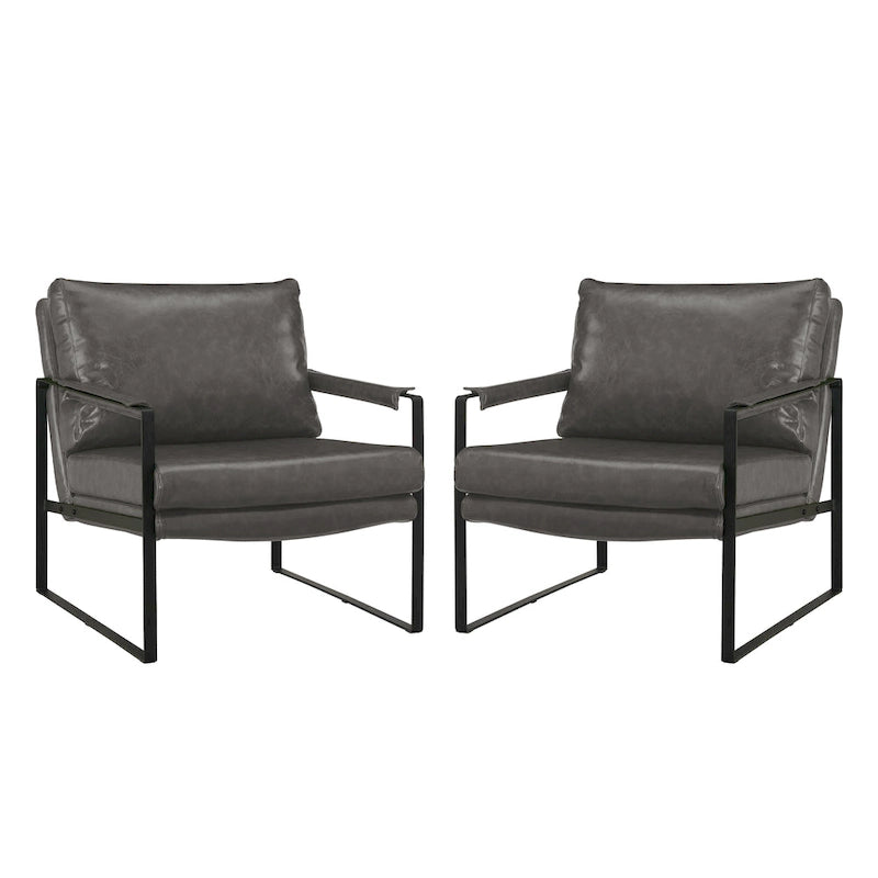 Modern Faux Leather Accent Armchair with Steel Frame