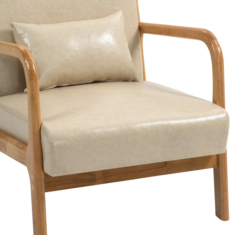 Tapicerowany fotel akcentowy w stylu mid-century modern z drewnianą ramą