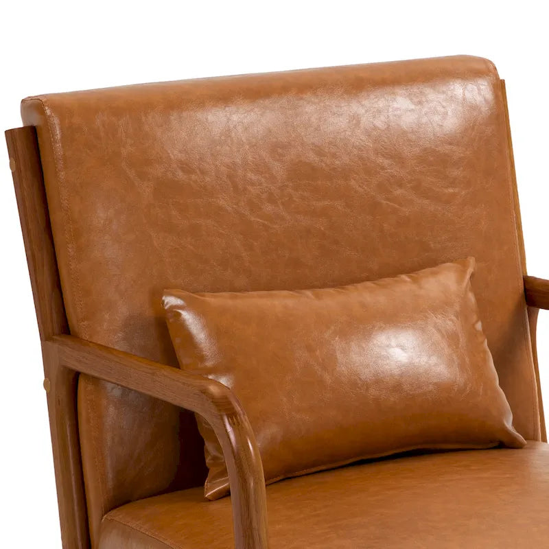 Tapicerowany fotel akcentowy w stylu mid-century modern z drewnianą ramą