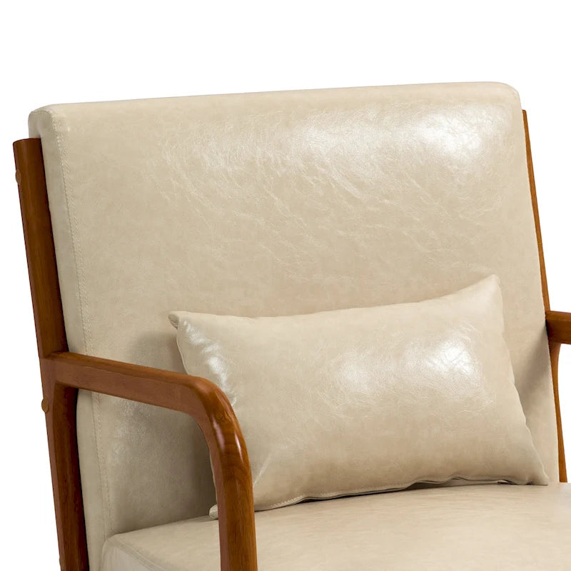 Tapicerowany fotel akcentowy w stylu mid-century modern z drewnianą ramą