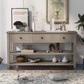 Retro Console Table Sofa Table with 2 Open Shelves and 3 Drawers, Pine Solid Wood Frame and Legs for Living Room, Entryway