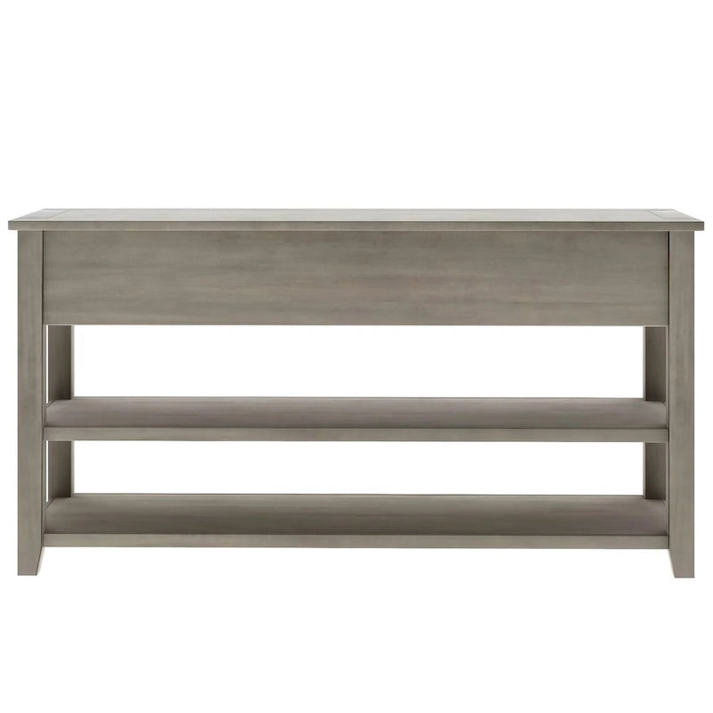 Retro Console Table Sofa Table with 2 Open Shelves and 3 Drawers, Pine Solid Wood Frame and Legs for Living Room, Entryway