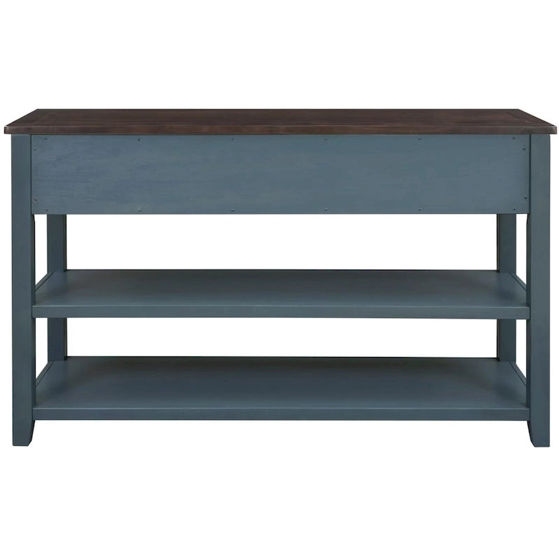 Retro Console Table Sofa Table with 2 Open Shelves and 3 Drawers, Pine Solid Wood Frame and Legs for Living Room, Entryway