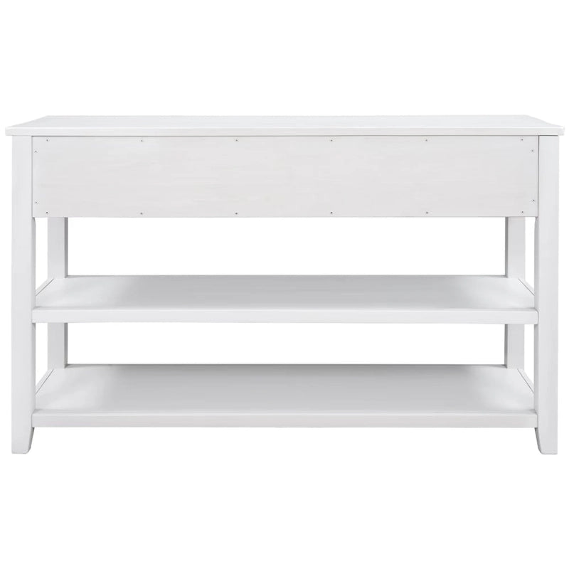 Retro Console Table Sofa Table with 2 Open Shelves and 3 Drawers, Pine Solid Wood Frame and Legs for Living Room, Entryway