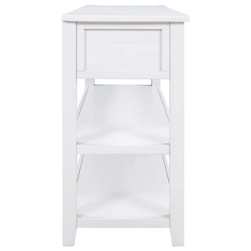 Retro Console Table Sofa Table with 2 Open Shelves and 3 Drawers, Pine Solid Wood Frame and Legs for Living Room, Entryway