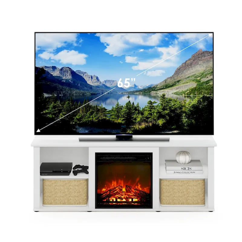 60-Inch TV Stand with Electric Fireplace and Adjustable Shelves