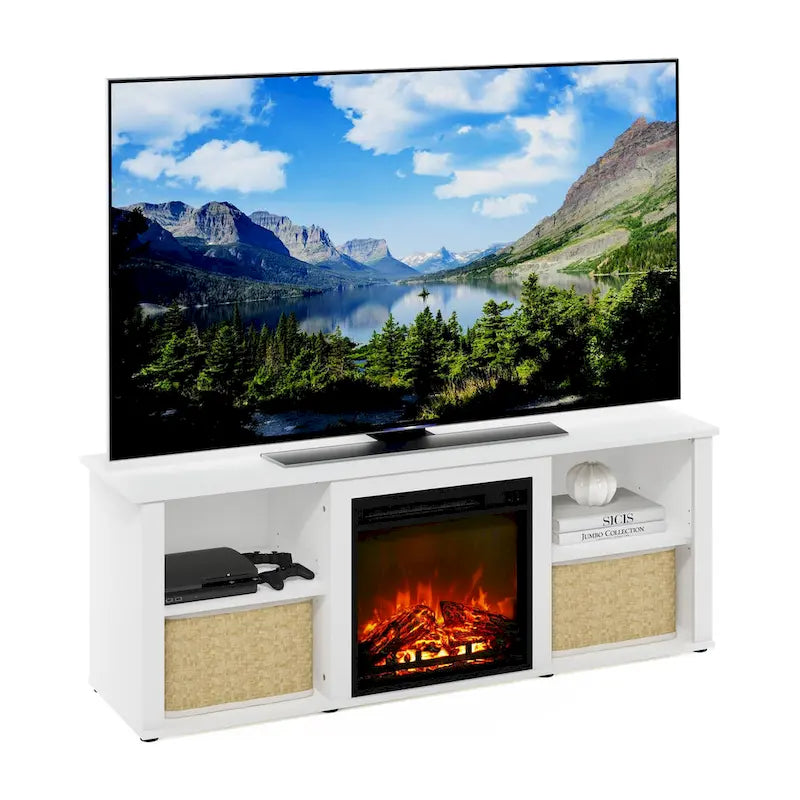 60-Inch TV Stand with Electric Fireplace and Adjustable Shelves