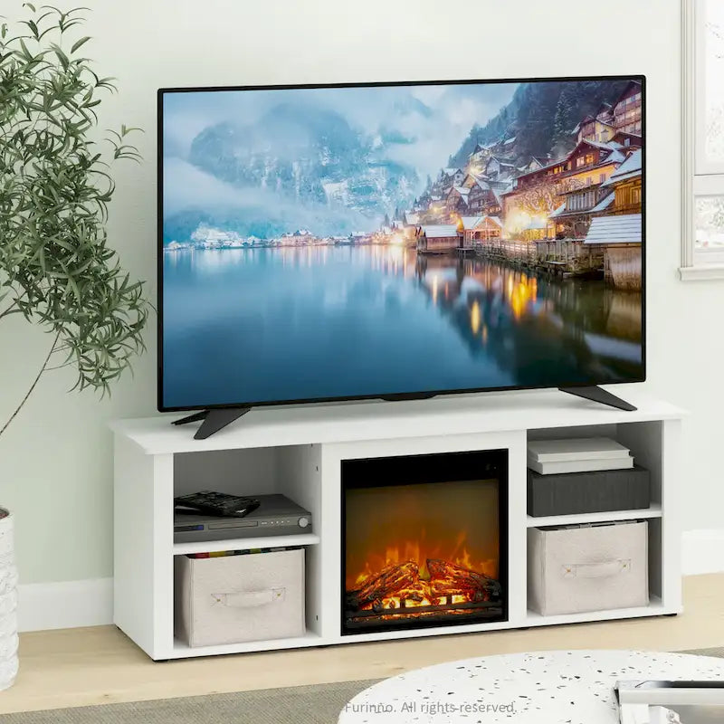 60-Inch TV Stand with Electric Fireplace and Adjustable Shelves