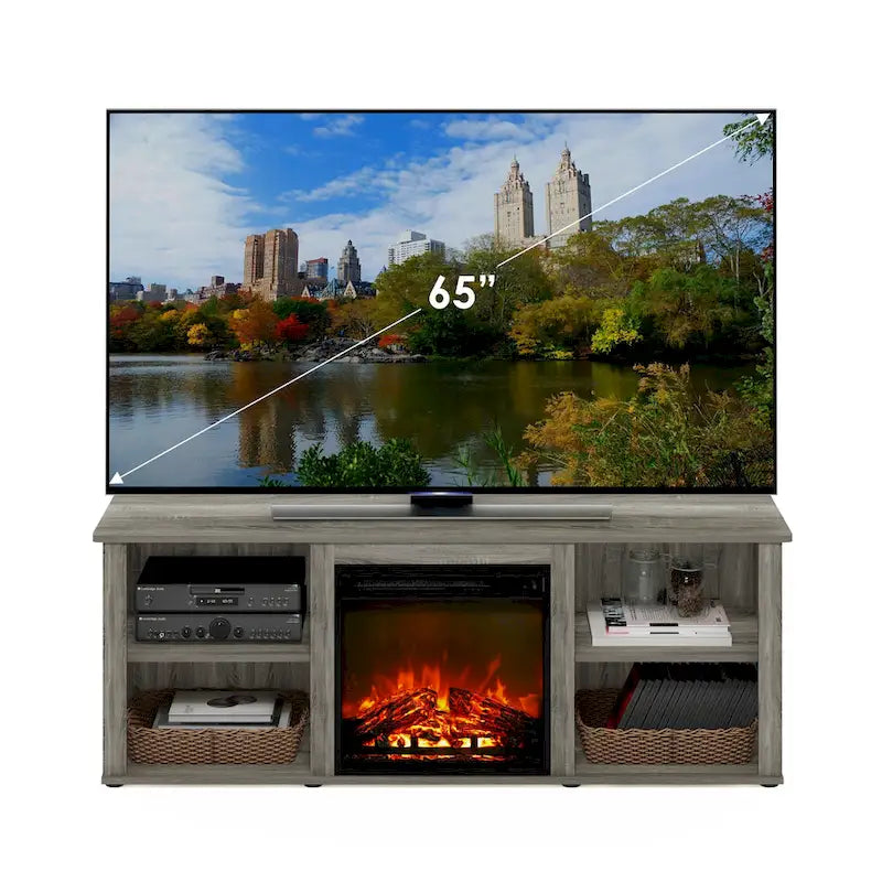 60-Inch TV Stand with Electric Fireplace and Adjustable Shelves