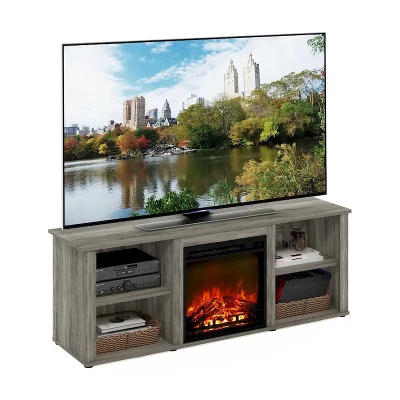 60-Inch TV Stand with Electric Fireplace and Adjustable Shelves