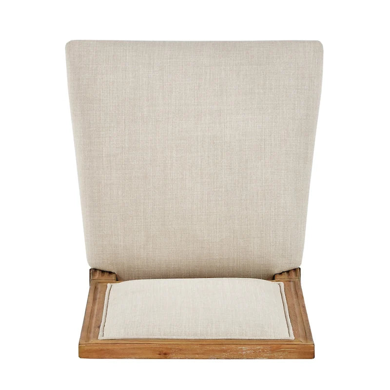 Rectangular Upholstered Linen Dining Chairs with Carved Wood Frames, Set of 2