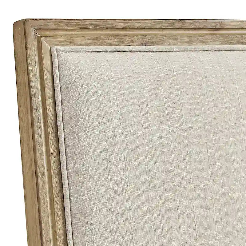 Rectangular Upholstered Linen Dining Chairs with Carved Wood Frames, Set of 2