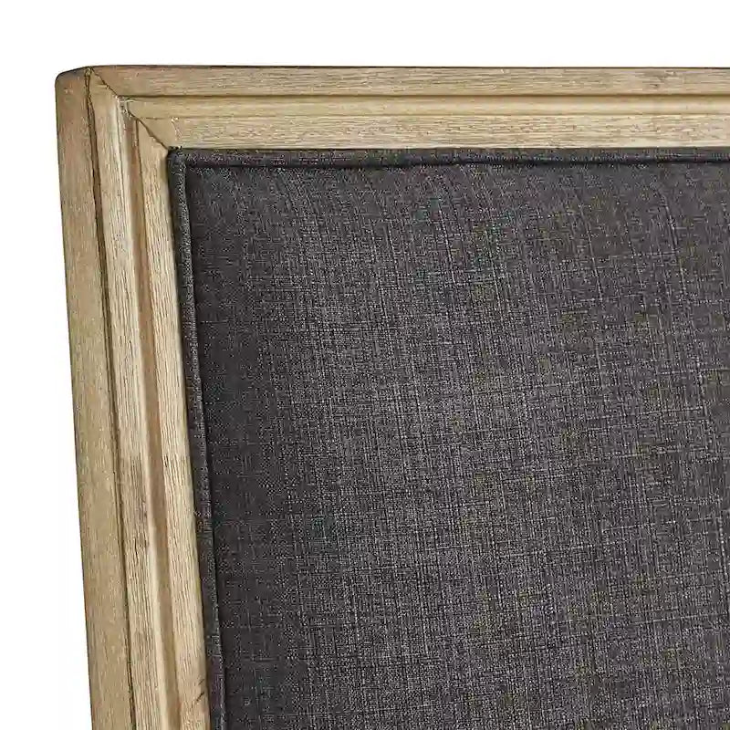 Rectangular Upholstered Linen Dining Chairs with Carved Wood Frames, Set of 2