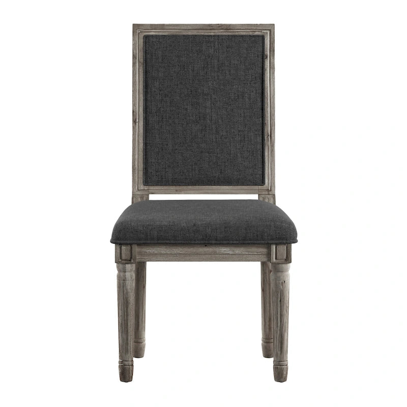 Rectangular Upholstered Linen Dining Chairs with Carved Wood Frames, Set of 2