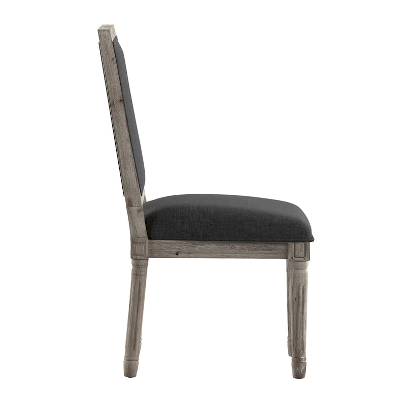 Rectangular Upholstered Linen Dining Chairs with Carved Wood Frames, Set of 2