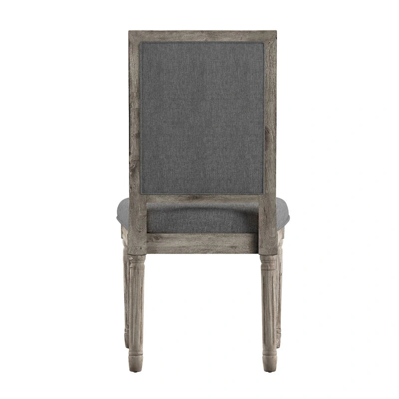 Rectangular Upholstered Linen Dining Chairs with Carved Wood Frames, Set of 2