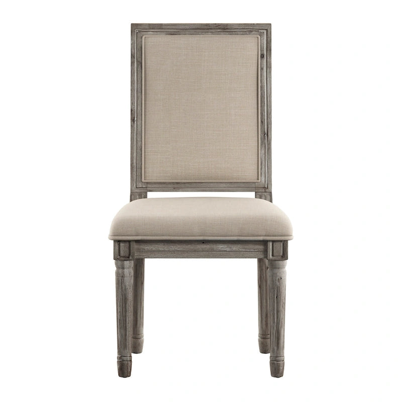 Rectangular Upholstered Linen Dining Chairs with Carved Wood Frames, Set of 2