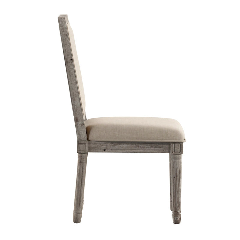 Rectangular Upholstered Linen Dining Chairs with Carved Wood Frames, Set of 2