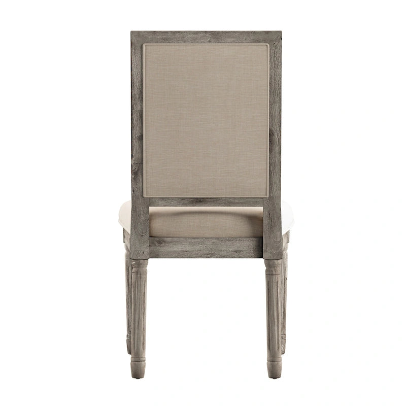 Rectangular Upholstered Linen Dining Chairs with Carved Wood Frames, Set of 2