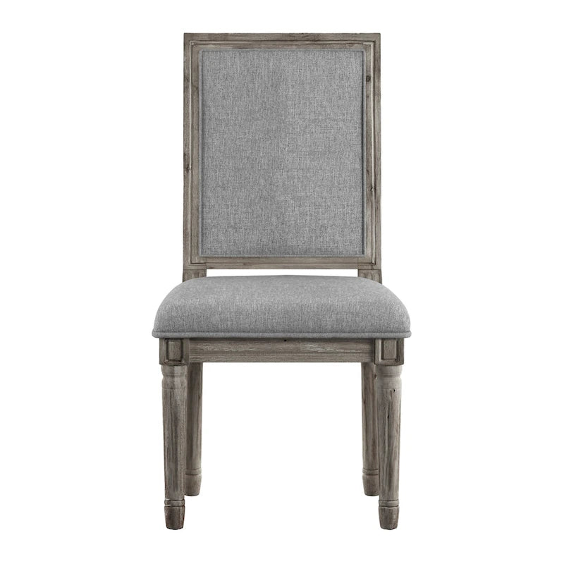 Rectangular Upholstered Linen Dining Chairs with Carved Wood Frames, Set of 2