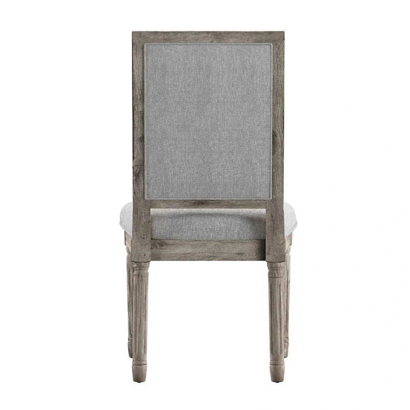 Rectangular Upholstered Linen Dining Chairs with Carved Wood Frames, Set of 2