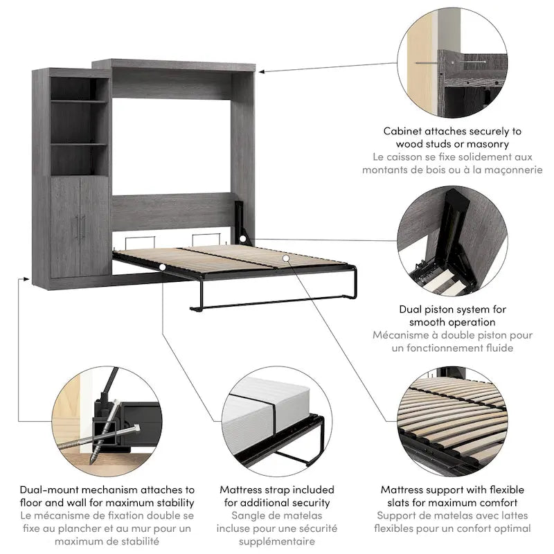 Queen Murphy Bed with Closet Organizer and Doors, 90-Inch Wide
