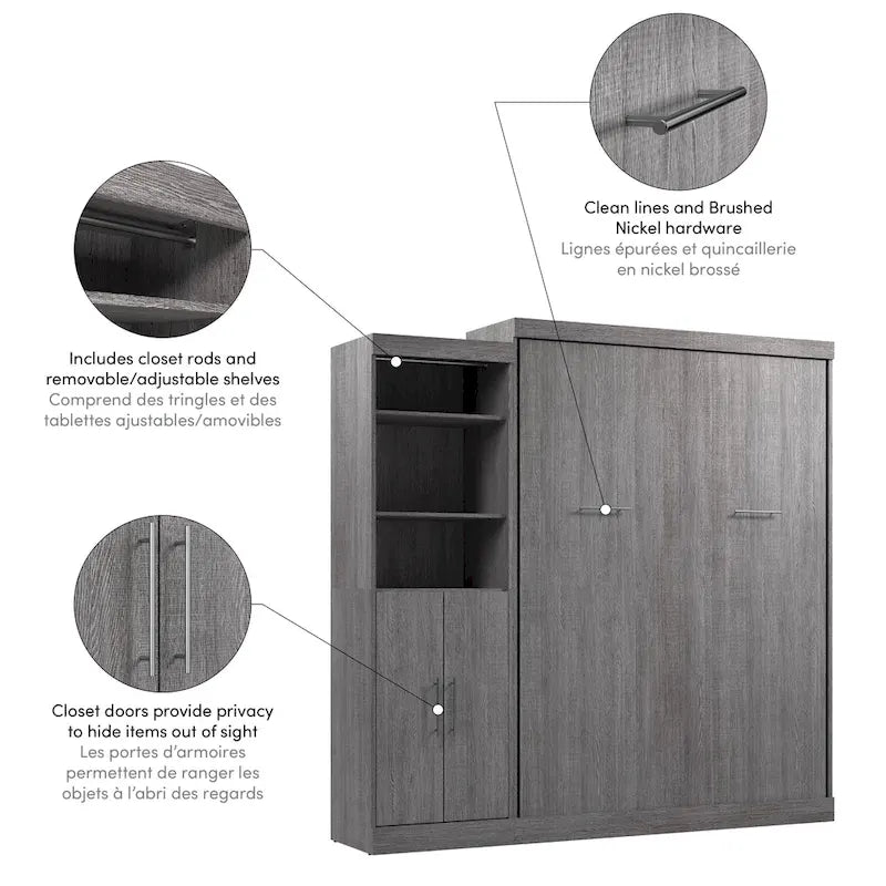 Queen Murphy Bed with Closet Organizer and Doors, 90-Inch Wide