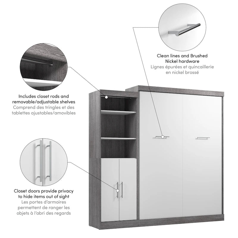 Queen Murphy Bed with Closet Organizer and Doors, 90-Inch Wide