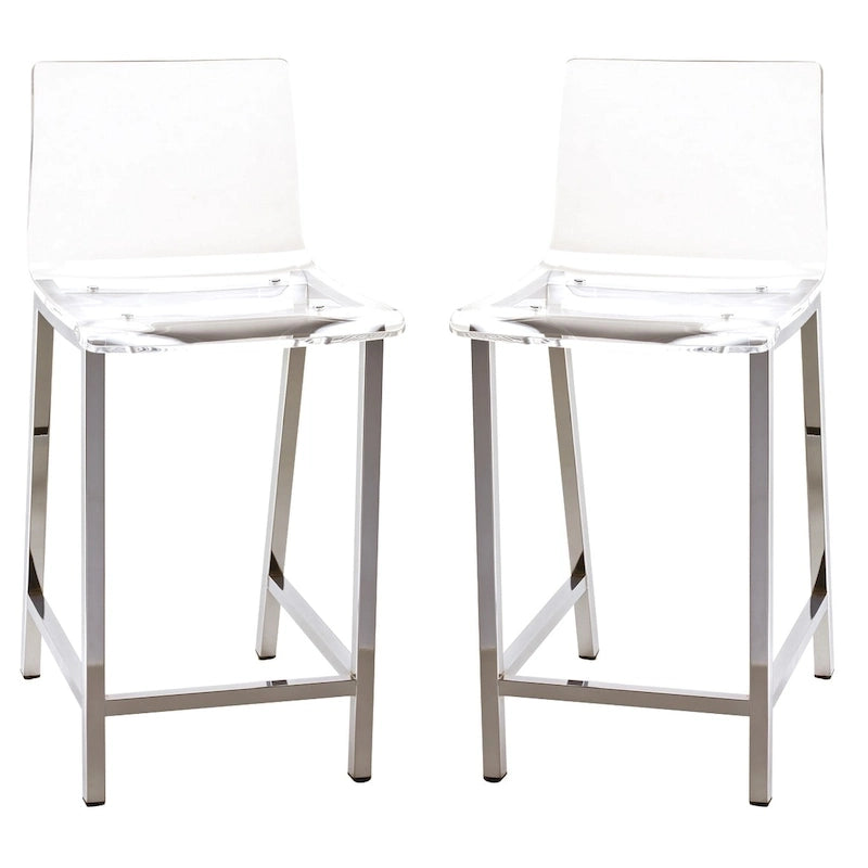 Clear Acrylic Counter Stools with Metal Frames, Set of 2