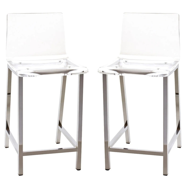 Clear Acrylic Counter Stools with Metal Frames, Set of 2