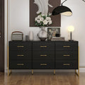 Modern Black 9-Drawer Dresser with Gold Handles