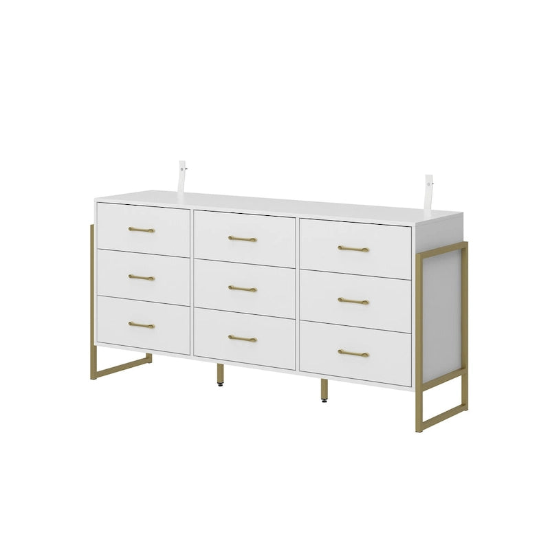 Modern Black 9-Drawer Dresser with Gold Handles