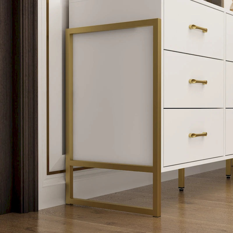 Modern Black 9-Drawer Dresser with Gold Handles