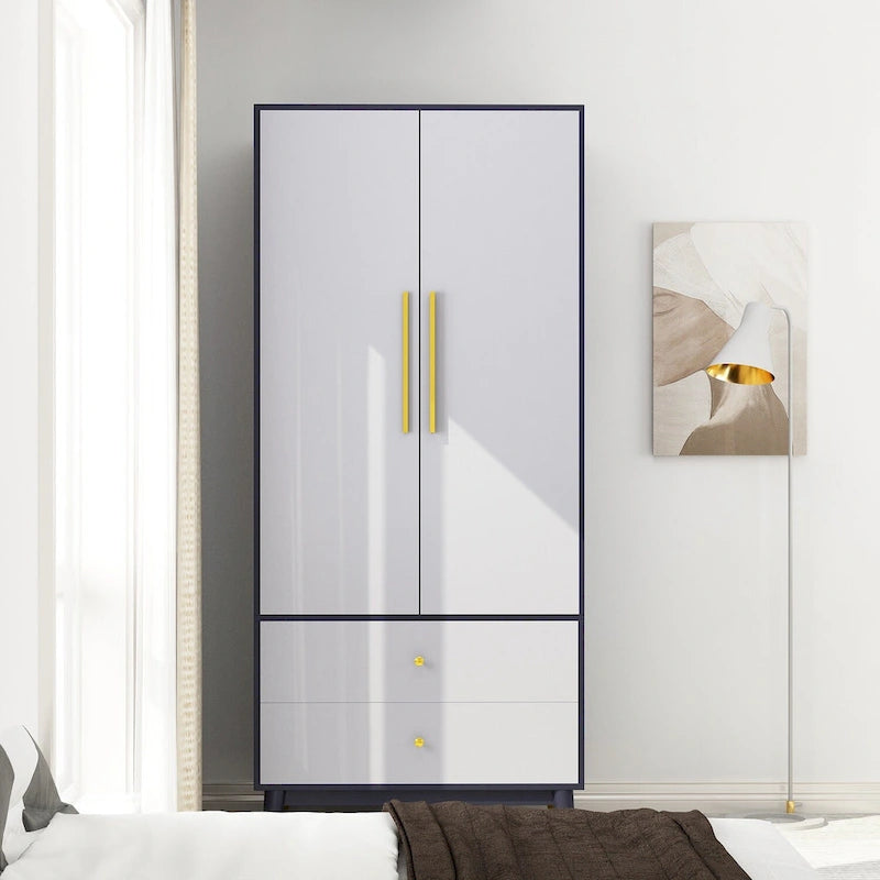 Wood 2-Door Wardrobe Armoire with 2-Drawers