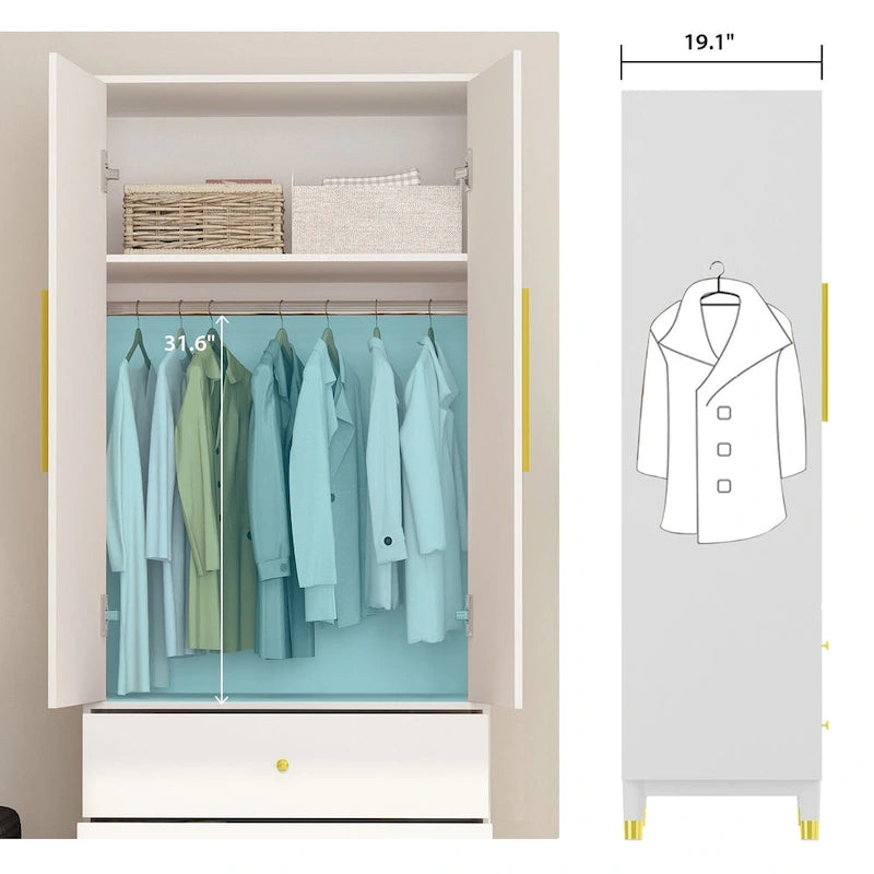 Wood 2-Door Wardrobe Armoire with 2-Drawers