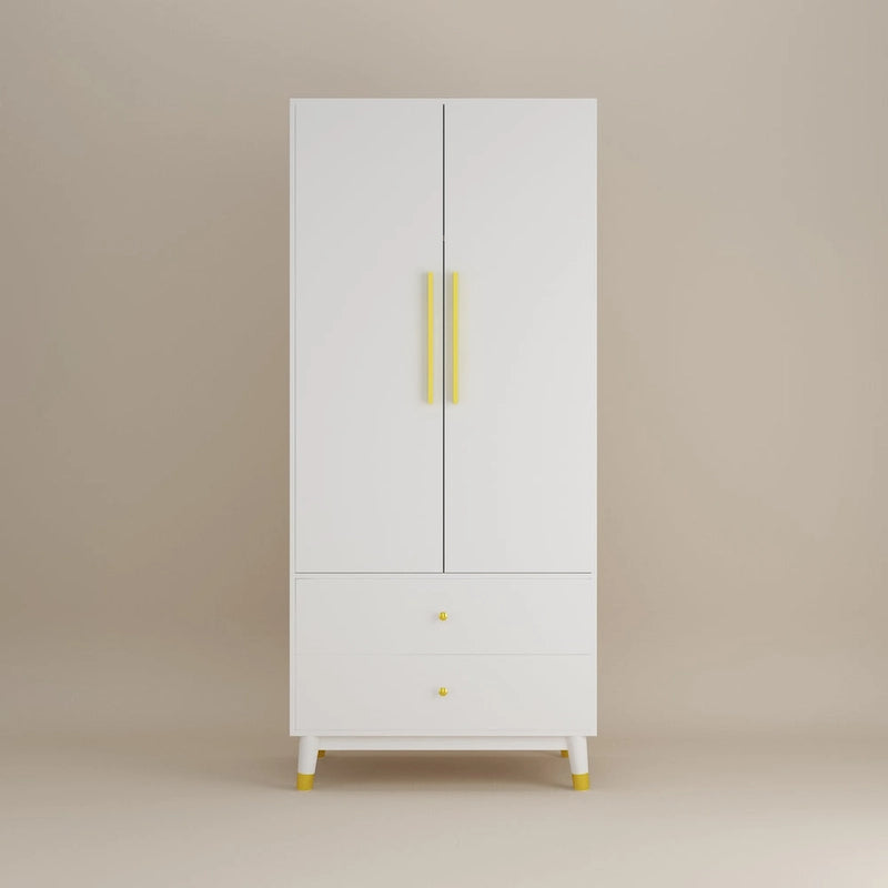 Wood 2-Door Wardrobe Armoire with 2-Drawers