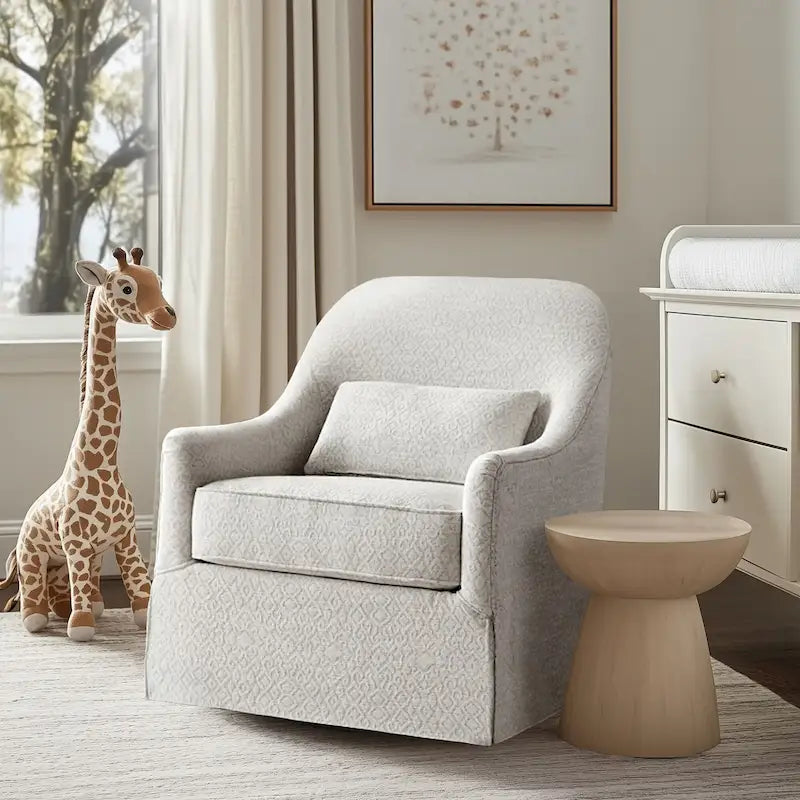 Ivory and Black 360-Degree Swivel Glider Chair with Lumbar Pillow