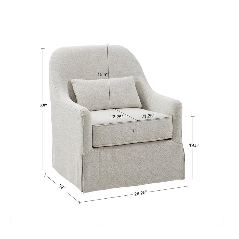 Ivory and Black 360-Degree Swivel Glider Chair with Lumbar Pillow