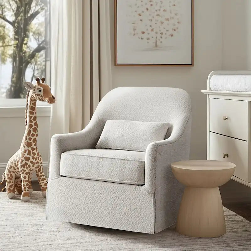 Ivory and Black 360-Degree Swivel Glider Chair with Lumbar Pillow