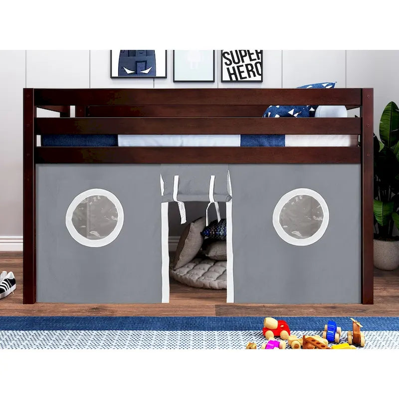 Contemporary Low Loft Twin Bed with End Ladder and Tent