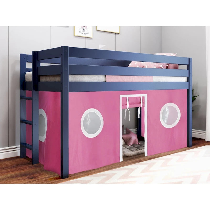 Contemporary Low Loft Twin Bed with End Ladder and Tent