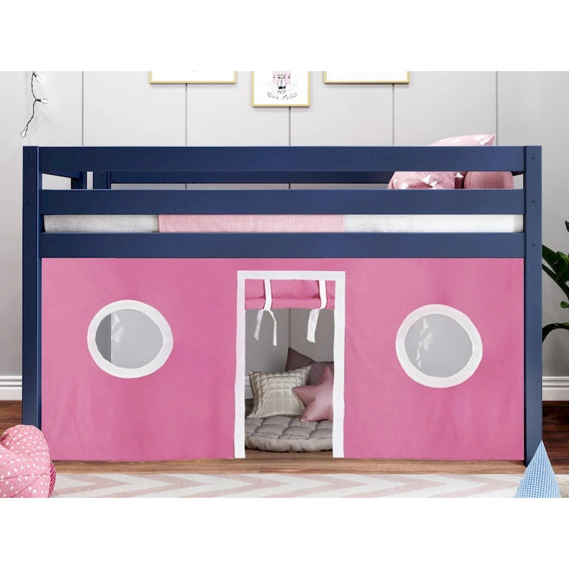Contemporary Low Loft Twin Bed with End Ladder and Tent